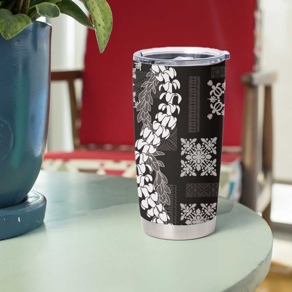 Hawaii Puakenikeni and Maile Lei Tumbler Cup Black Japanese Wave Style - Polynesian Pride