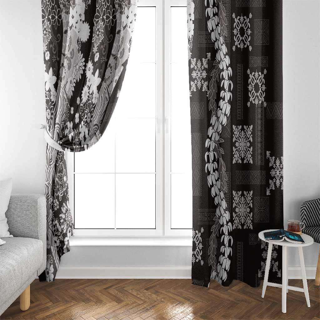 Hawaii Puakenikeni and Maile Lei Window Curtain Black Japanese Wave Style - Polynesian Pride