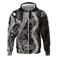 Hawaii Puakenikeni and Maile Lei Zip Hoodie Black Japanese Wave Style - Polynesian Pride