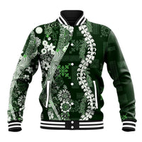 Hawaii Puakenikeni and Maile Lei Baseball Jacket Green Japanese Wave Style LT9 Unisex Green - Polynesian Pride