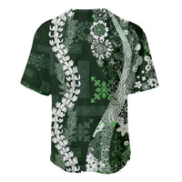 Hawaii Puakenikeni and Maile Lei Baseball Jersey Green Japanese Wave Style - Polynesian Pride