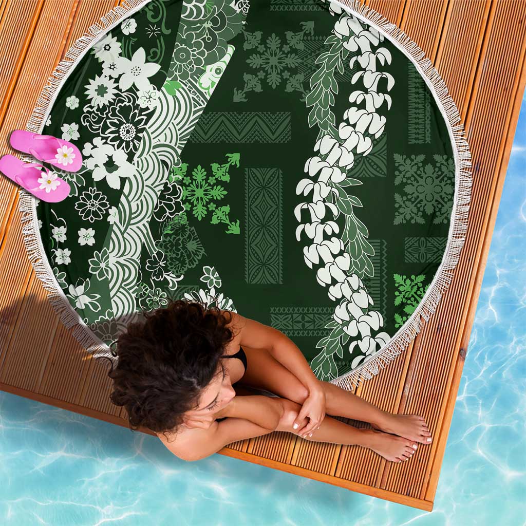 Hawaii Puakenikeni and Maile Lei Beach Blanket Green Japanese Wave Style LT9 - Polynesian Pride