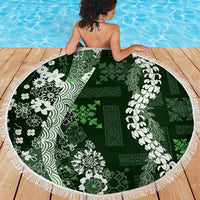 Hawaii Puakenikeni and Maile Lei Beach Blanket Green Japanese Wave Style LT9 - Polynesian Pride