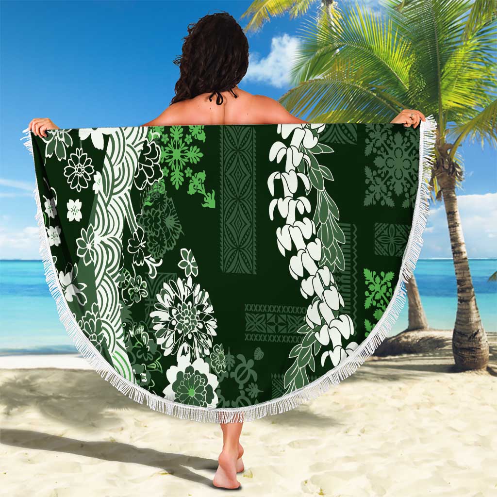 Hawaii Puakenikeni and Maile Lei Beach Blanket Green Japanese Wave Style LT9 - Polynesian Pride