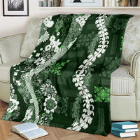 Hawaii Puakenikeni and Maile Lei Blanket Green Japanese Wave Style - Polynesian Pride