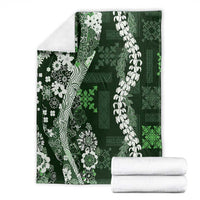 Hawaii Puakenikeni and Maile Lei Blanket Green Japanese Wave Style - Polynesian Pride