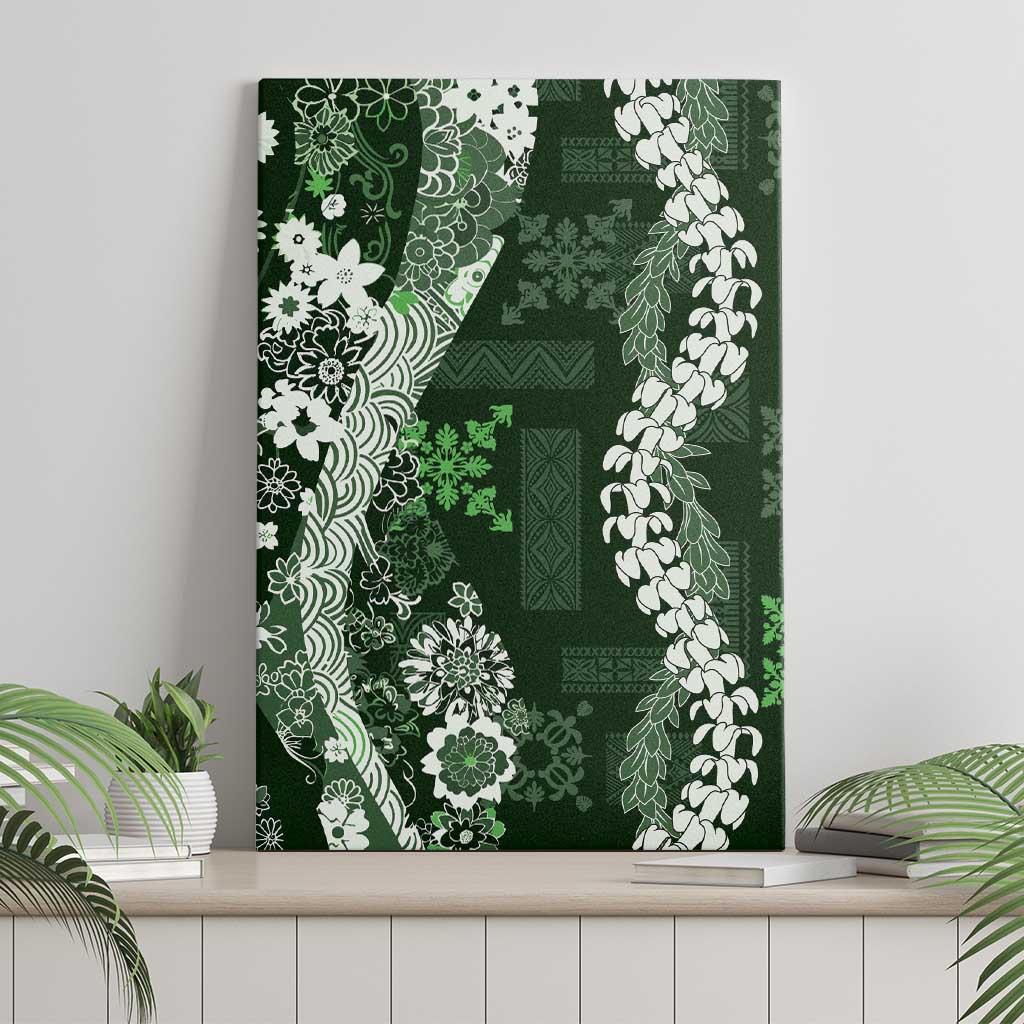 Hawaii Puakenikeni and Maile Lei Canvas Wall Art Green Japanese Wave Style LT9 - Polynesian Pride