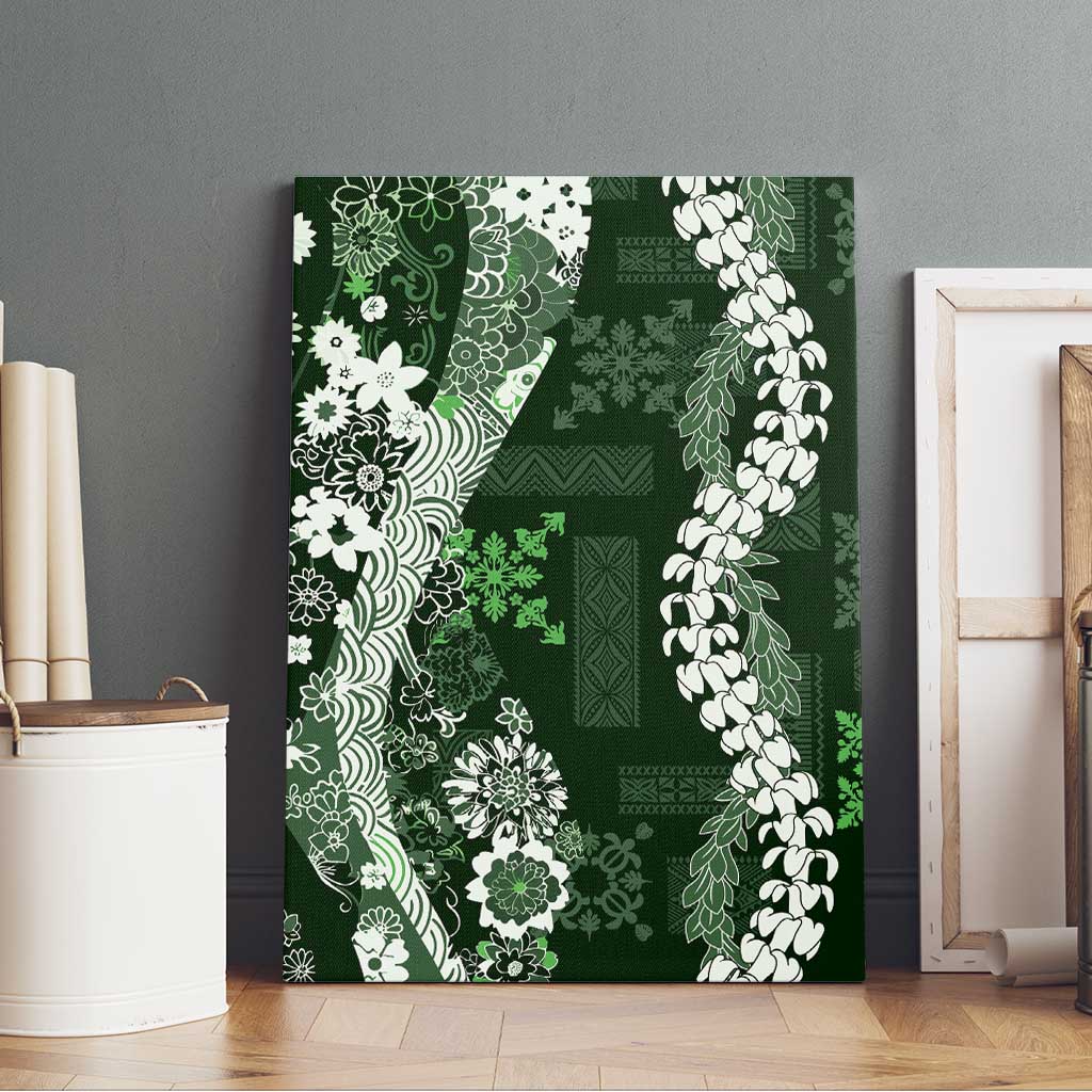Hawaii Puakenikeni and Maile Lei Canvas Wall Art Green Japanese Wave Style LT9 - Polynesian Pride