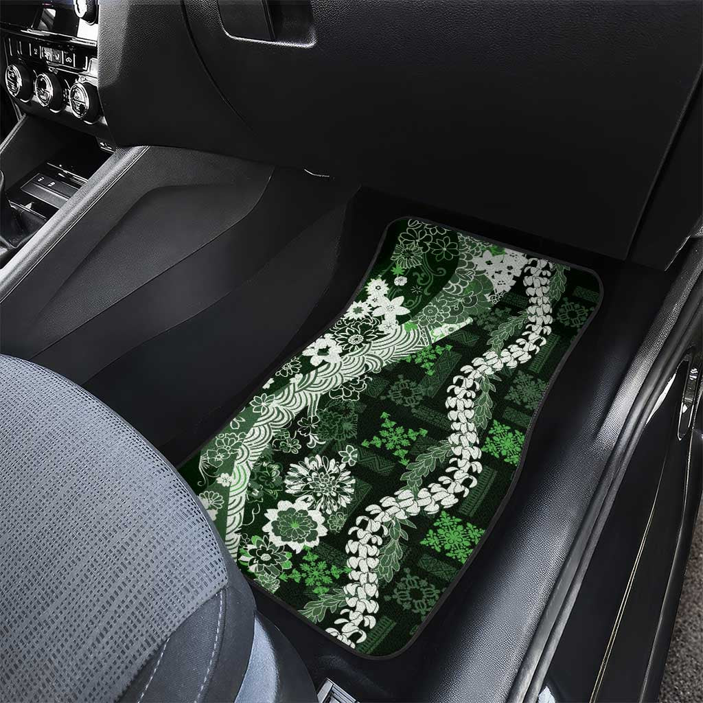 Hawaii Puakenikeni and Maile Lei Car Mats Green Japanese Wave Style - Polynesian Pride