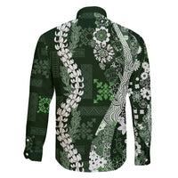 Hawaii Puakenikeni and Maile Lei Family Matching Off Shoulder Short Dress and Hawaiian Shirt Green Japanese Wave Style - Polynesian Pride