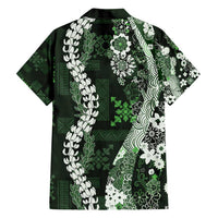 Hawaii Puakenikeni and Maile Lei Family Matching Summer Maxi Dress and Hawaiian Shirt Green Japanese Wave Style - Polynesian Pride