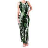 Hawaii Puakenikeni and Maile Lei Family Matching Tank Maxi Dress and Hawaiian Shirt Green Japanese Wave Style - Polynesian Pride