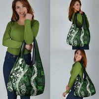 Hawaii Puakenikeni and Maile Lei Grocery Bag Green Japanese Wave Style LT9 - Polynesian Pride