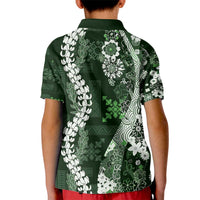 Hawaii Puakenikeni and Maile Lei Kid Polo Shirt Green Japanese Wave Style - Polynesian Pride