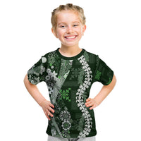 Hawaii Puakenikeni and Maile Lei Kid T Shirt Green Japanese Wave Style - Polynesian Pride