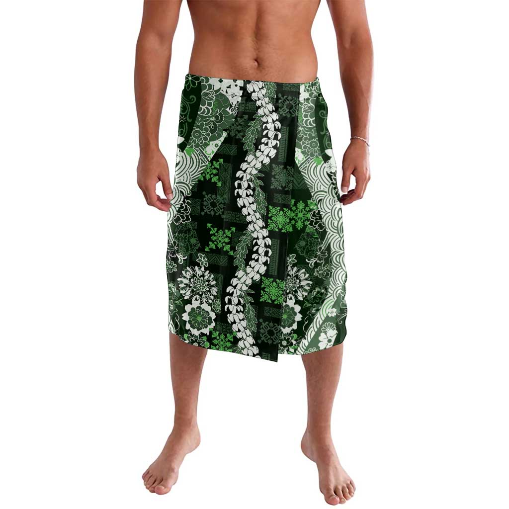 Hawaii Puakenikeni and Maile Lei Lavalava Green Japanese Wave Style - Polynesian Pride