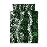 Hawaii Puakenikeni and Maile Lei Quilt Bed Set Green Japanese Wave Style - Polynesian Pride