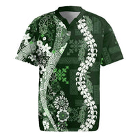 Hawaii Puakenikeni and Maile Lei Rugby Jersey Green Japanese Wave Style LT9 Green - Polynesian Pride
