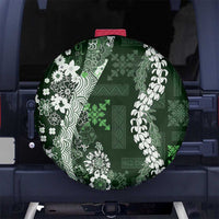 Hawaii Puakenikeni and Maile Lei Spare Tire Cover Green Japanese Wave Style - Polynesian Pride