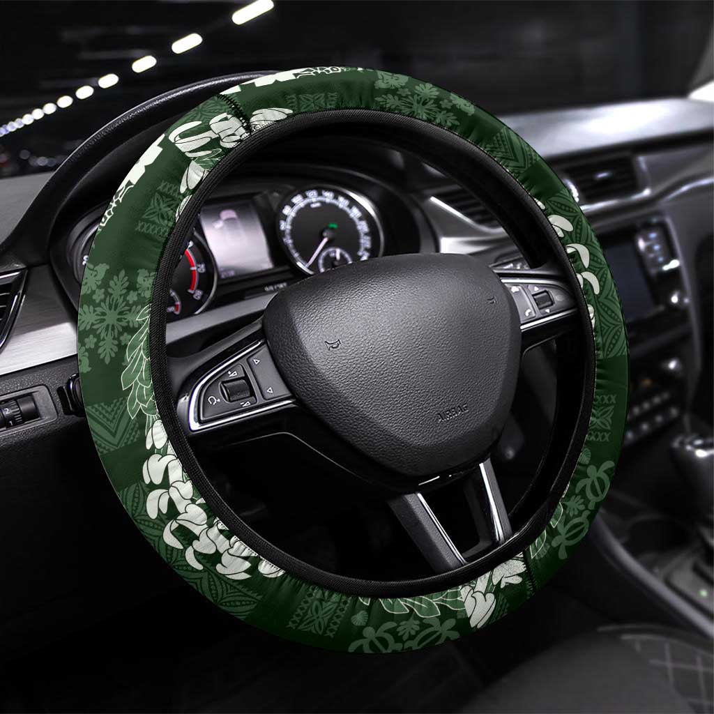 Hawaii Puakenikeni and Maile Lei Steering Wheel Cover Green Japanese Wave Style - Polynesian Pride