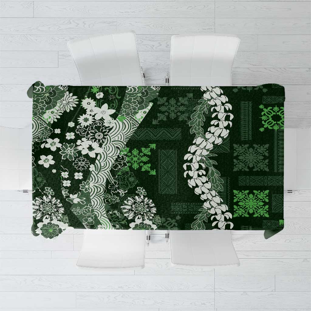 Hawaii Puakenikeni and Maile Lei Tablecloth Green Japanese Wave Style LT9 Green - Polynesian Pride