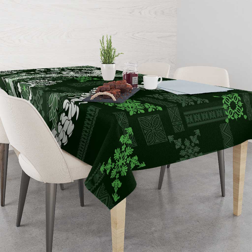 Hawaii Puakenikeni and Maile Lei Tablecloth Green Japanese Wave Style LT9 - Polynesian Pride
