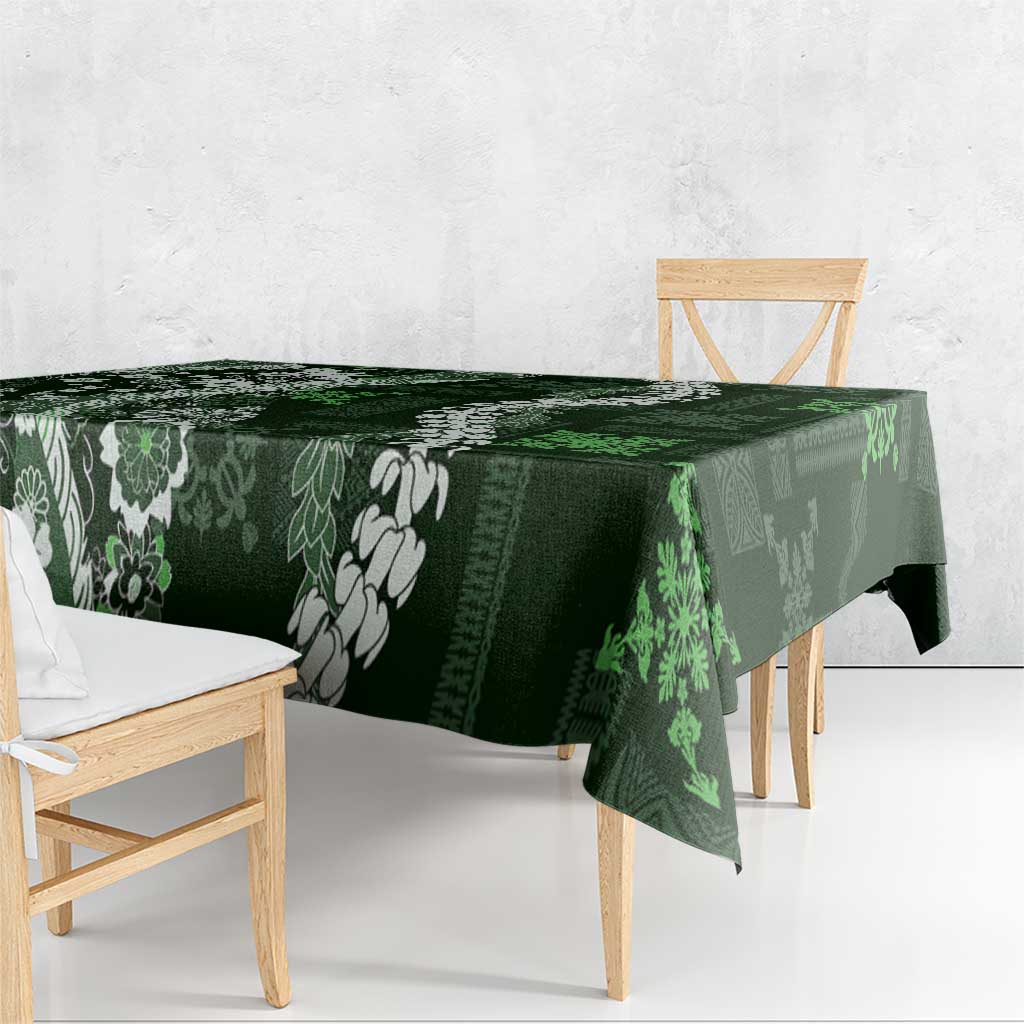 Hawaii Puakenikeni and Maile Lei Tablecloth Green Japanese Wave Style LT9 - Polynesian Pride