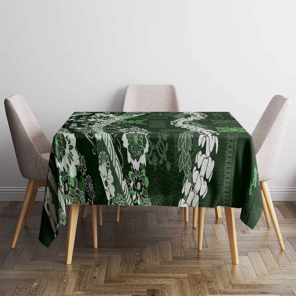 Hawaii Puakenikeni and Maile Lei Tablecloth Green Japanese Wave Style LT9 - Polynesian Pride