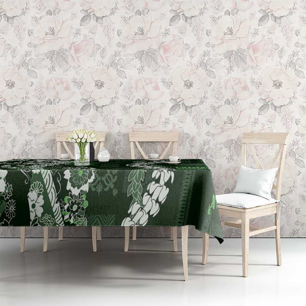 Hawaii Puakenikeni and Maile Lei Tablecloth Green Japanese Wave Style LT9 - Polynesian Pride