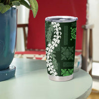 Hawaii Puakenikeni and Maile Lei Tumbler Cup Green Japanese Wave Style - Polynesian Pride