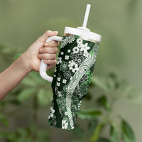Hawaii Puakenikeni and Maile Lei Tumbler With Handle Green Japanese Wave Style - Polynesian Pride