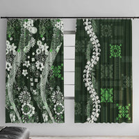 Hawaii Puakenikeni and Maile Lei Window Curtain Green Japanese Wave Style - Polynesian Pride