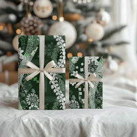 Hawaii Puakenikeni and Maile Lei Wrapping Paper Green Japanese Wave Style - Polynesian Pride