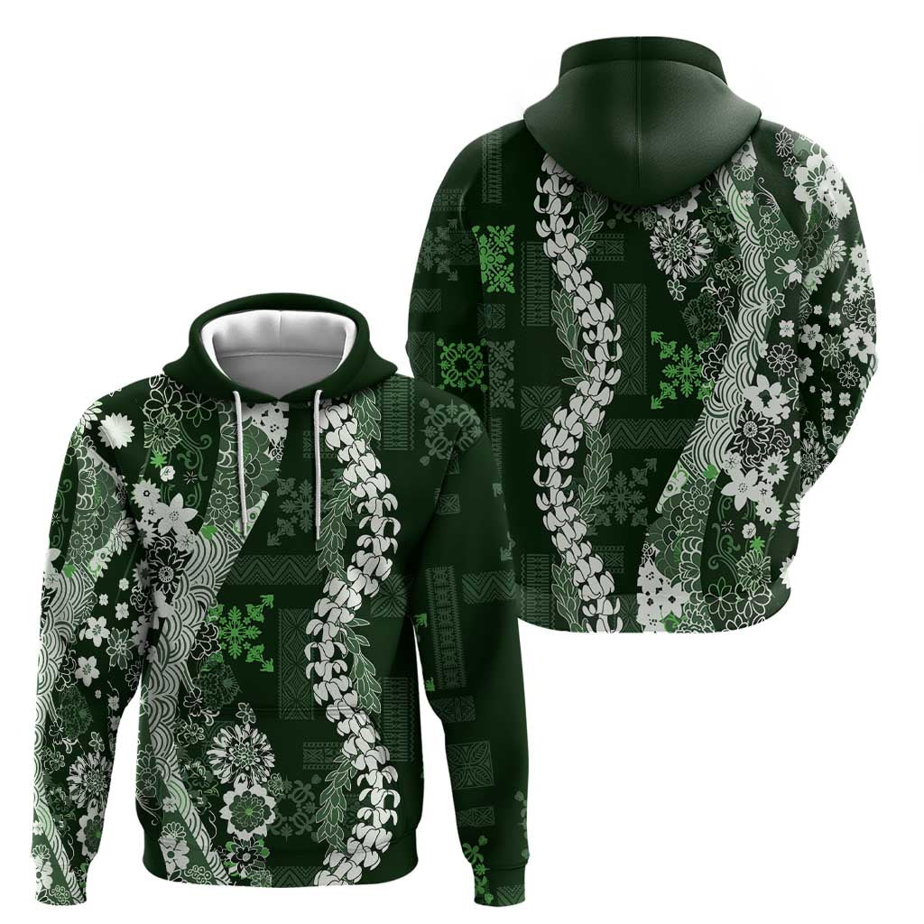 Hawaii Puakenikeni and Maile Lei Zip Hoodie Green Japanese Wave Style - Polynesian Pride
