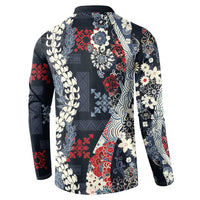Hawaii Puakenikeni and Maile Lei Button Sweatshirt Navy Blue Japanese Wave Style LT9 - Polynesian Pride