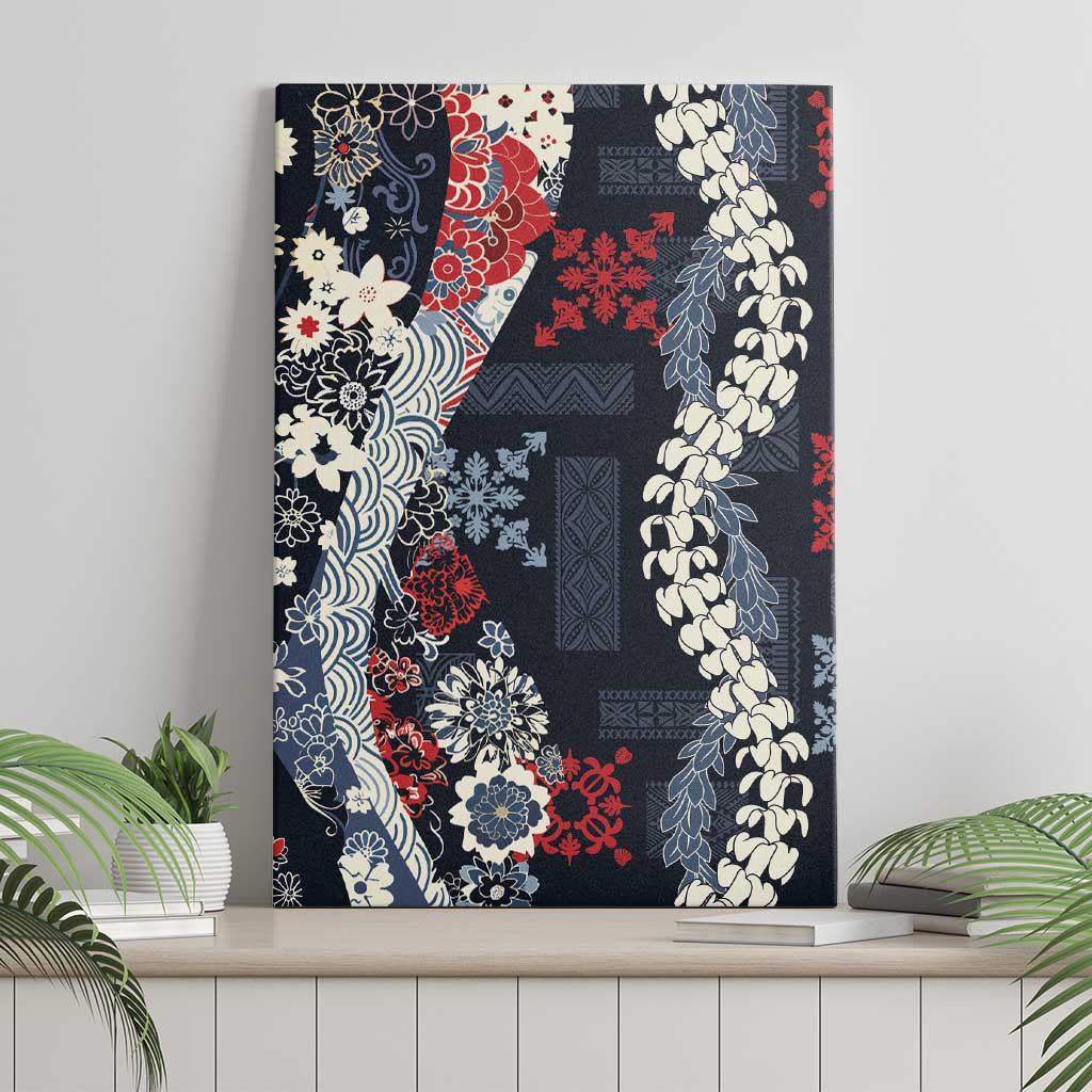 Hawaii Puakenikeni and Maile Lei Canvas Wall Art Navy Blue Japanese Wave Style LT9 - Polynesian Pride