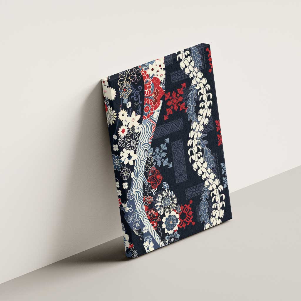 Hawaii Puakenikeni and Maile Lei Canvas Wall Art Navy Blue Japanese Wave Style LT9 - Polynesian Pride