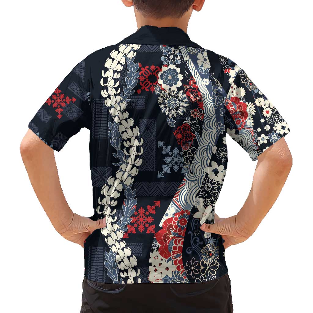 Hawaii Puakenikeni and Maile Lei Hawaiian Shirt Navy Blue Japanese Wave Style LT9 - Polynesian Pride