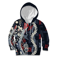 Hawaii Puakenikeni and Maile Lei Kid Hoodie Navy Blue Japanese Wave Style - Polynesian Pride