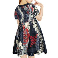 Hawaii Puakenikeni and Maile Lei Kid Short Sleeve Dress Navy Blue Japanese Wave Style LT9 - Polynesian Pride