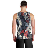 Hawaii Puakenikeni and Maile Lei Men Tank Top Navy Blue Japanese Wave Style LT9 - Polynesian Pride