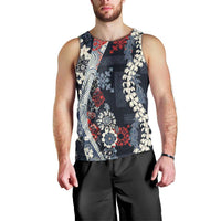 Hawaii Puakenikeni and Maile Lei Men Tank Top Navy Blue Japanese Wave Style LT9 - Polynesian Pride