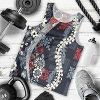 Hawaii Puakenikeni and Maile Lei Men Tank Top Navy Blue Japanese Wave Style LT9 - Polynesian Pride