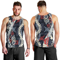 Hawaii Puakenikeni and Maile Lei Men Tank Top Navy Blue Japanese Wave Style LT9 - Polynesian Pride