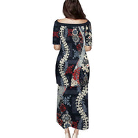 Hawaii Puakenikeni and Maile Lei Puletasi Navy Blue Japanese Wave Style LT9 - Polynesian Pride