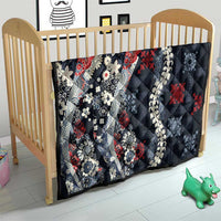 Hawaii Puakenikeni and Maile Lei Quilt Navy Blue Japanese Wave Style - Polynesian Pride