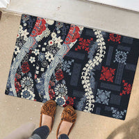 Hawaii Puakenikeni and Maile Lei Rubber Doormat Navy Blue Japanese Wave Style LT9 - Polynesian Pride