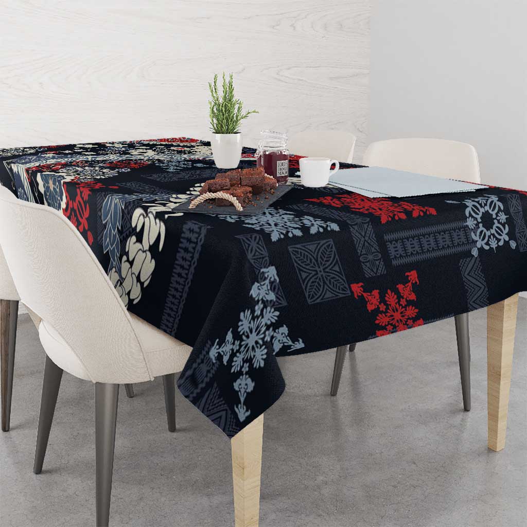 Hawaii Puakenikeni and Maile Lei Tablecloth Navy Blue Japanese Wave Style LT9 - Polynesian Pride