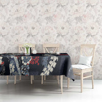 Hawaii Puakenikeni and Maile Lei Tablecloth Navy Blue Japanese Wave Style LT9 - Polynesian Pride