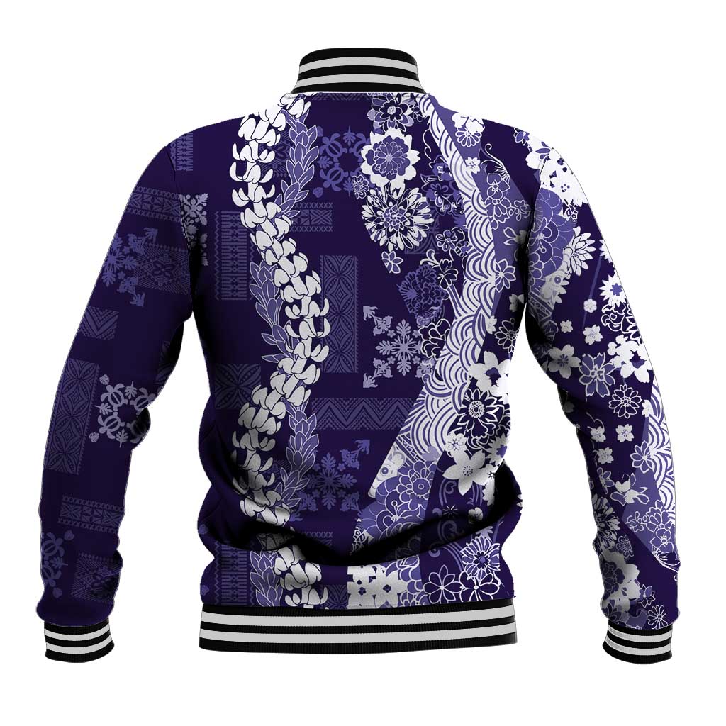 Hawaii Puakenikeni and Maile Lei Baseball Jacket Purple Japanese Wave Style LT9 - Polynesian Pride